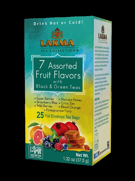 7 ASSORTED FRUIT FLAVORS WITH BLACK & GREEN TEAS - 25 FOIL ENVELOPE TEA BAGS